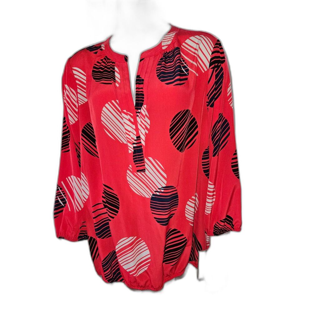 Dana Buchman Red And Black Circular Abstract Pattern Blouse Womens Size XL NEW
